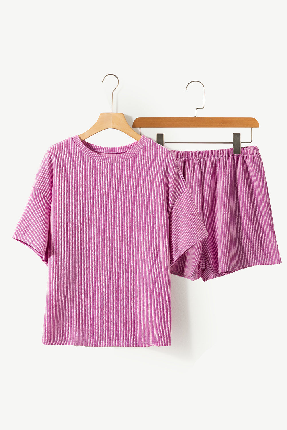 Ribbed Textured Knit Loose Fit Tee and Shorts Set