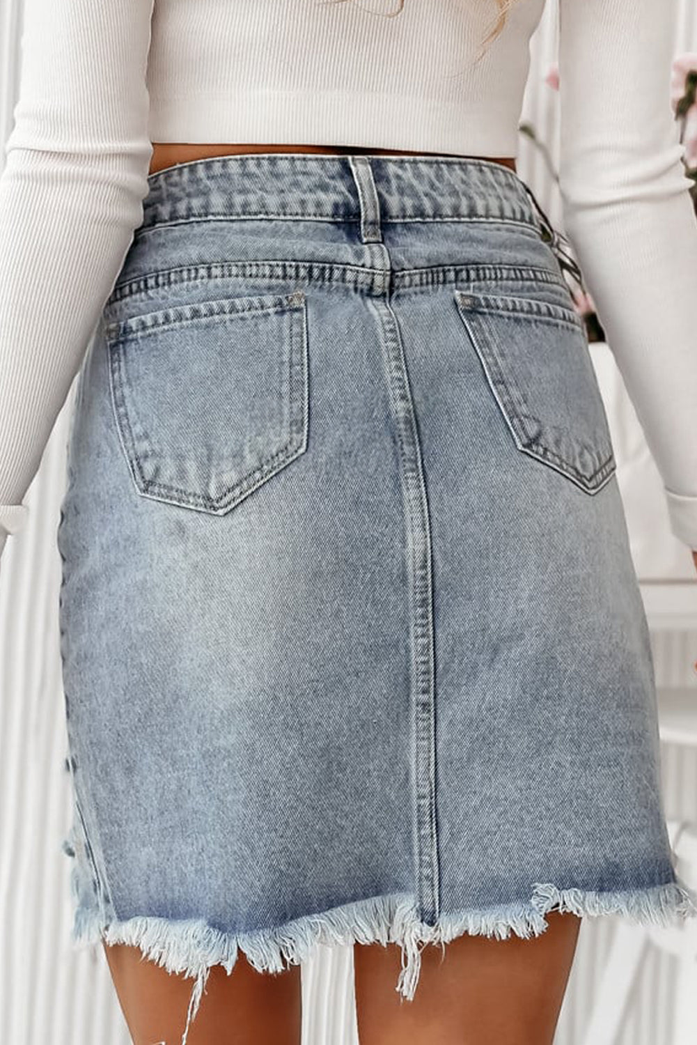 Beau Blue Shimmer Heart Distressed Denim Mini Skirt