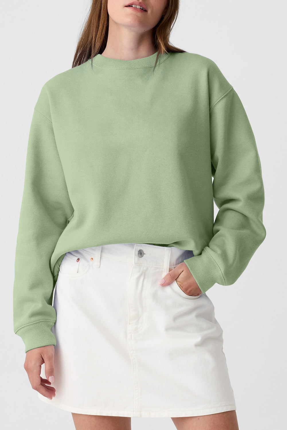 Plain Drop Shoulder Crewneck Pullover Sweatshirt