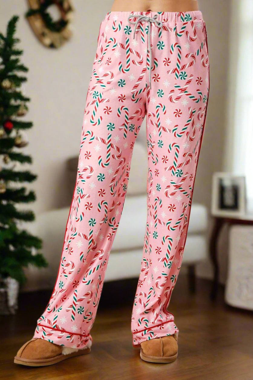 Pink Christmas Candy Cane Two Piece Pajamas Set