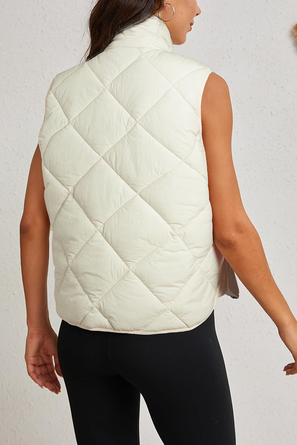 Quilted High Neck Button Up Pocket Vest Coat