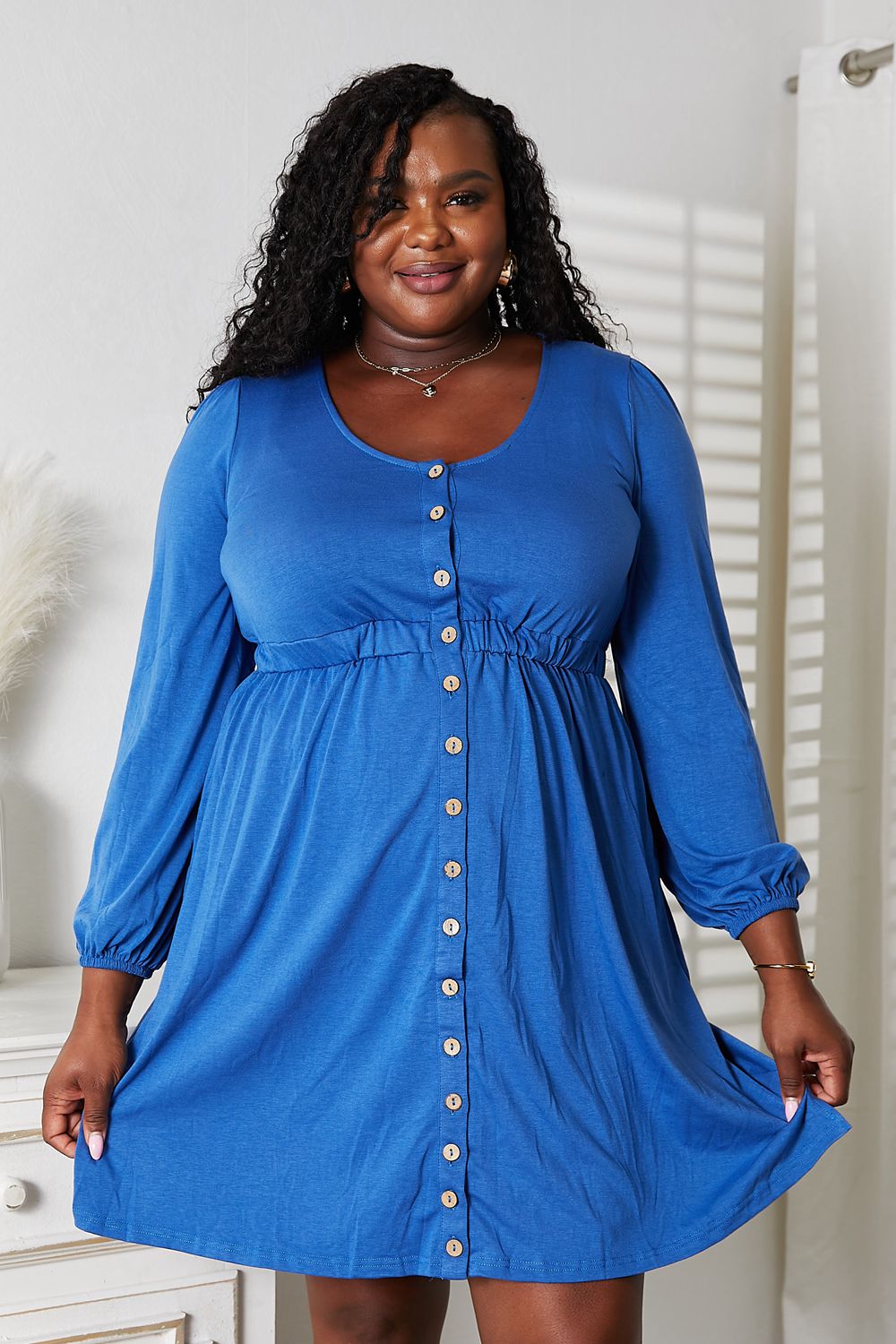 Empire Waist Long Sleeve Dress | Elegant Scoop Neck Midi  Arnone Boutique