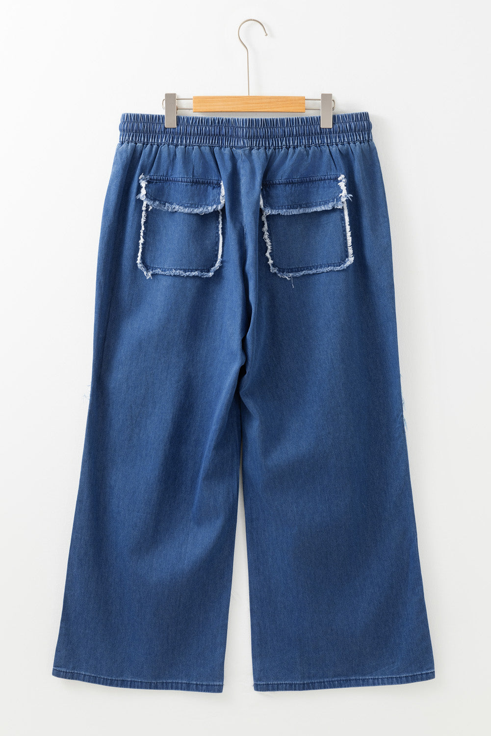 Blue Washed Denim Chambray Loose Pants in CURVY SIZE ONLY