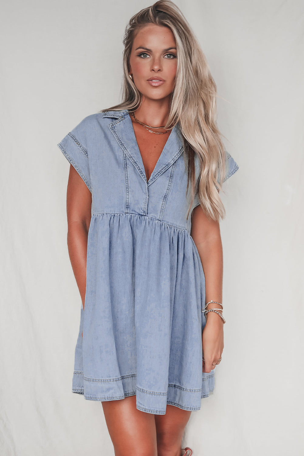 Beau Blue High Waist Denim Babydoll Dress