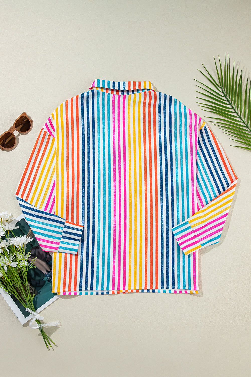 Orange Stripe Multicolor Loose Shirt