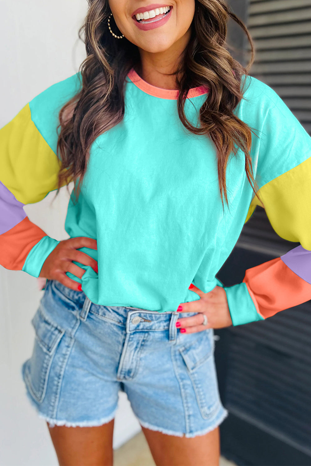 Color Block Patchwork Long Sleeve Loose Top