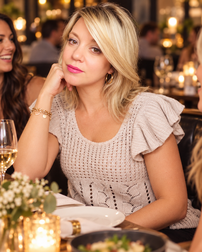 beige short ruffle sleeve sweater