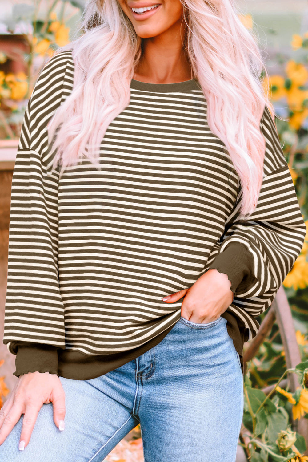 Stripe Loose Drop Shoulder Long Sleeve Top