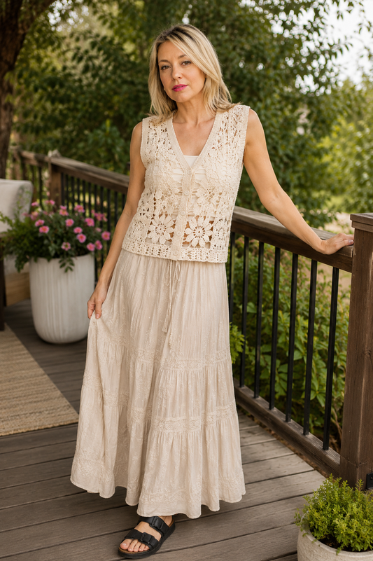 SO ME Summer Crochet Patterned Sleeveless Vest Top