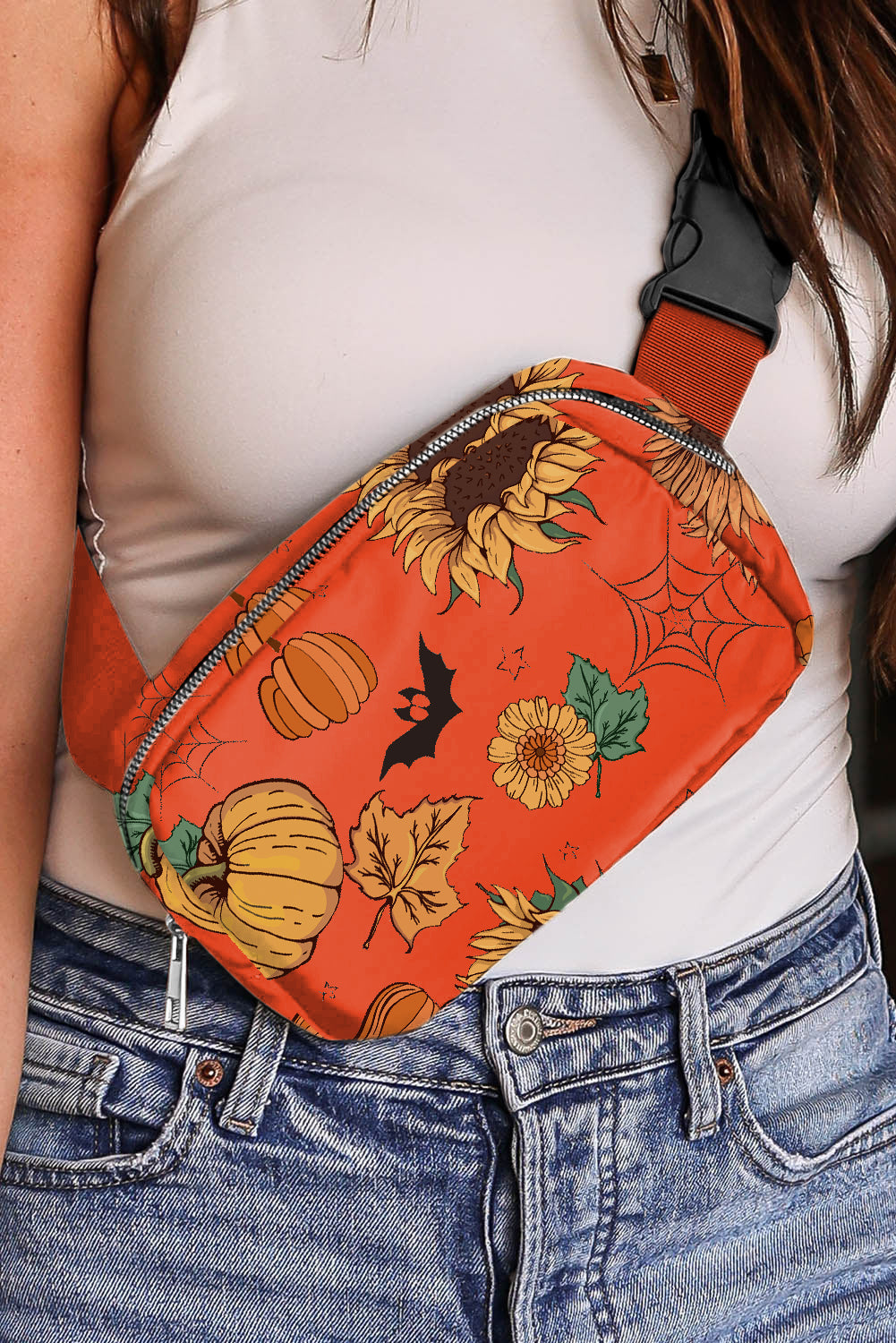 Orange Pumpkin Sunflower Crossbody Bag