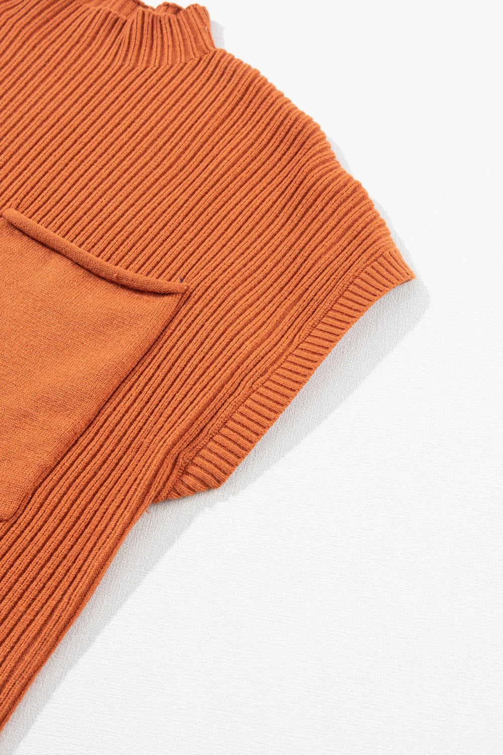 Patch Pocket Ribbed Knit Short Sleeve Sweater