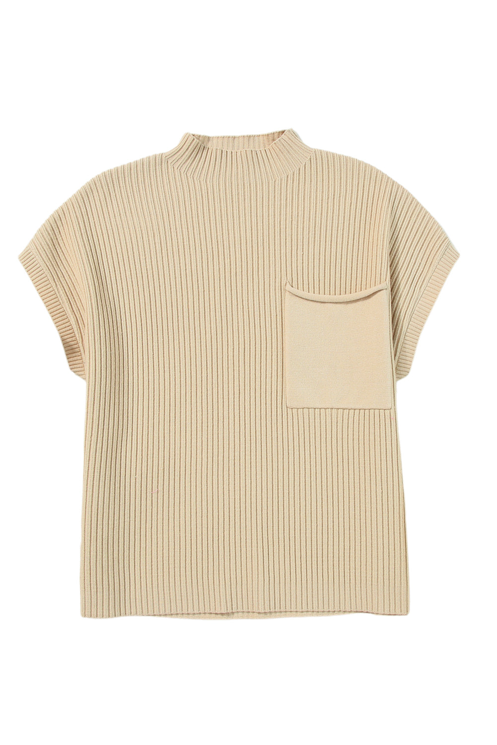 Patch Pocket Ribbed Knit Short Sleeve Sweater