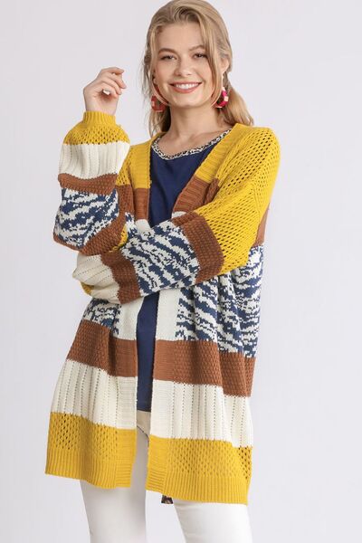 Color Block Open Front Longline Cardigan