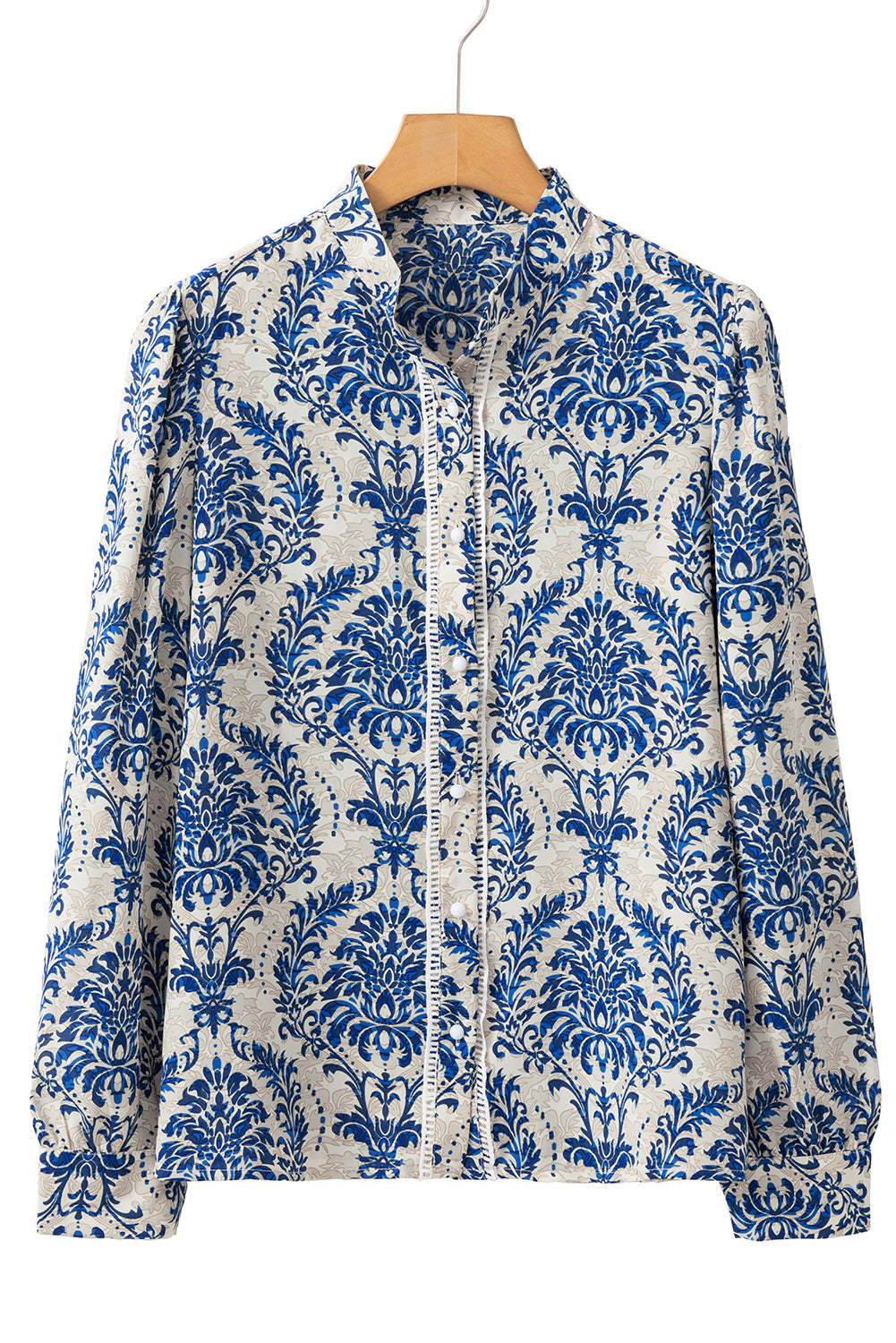 Sky Blue Bohemian Printed Bishop Sleeve Lace Blouse