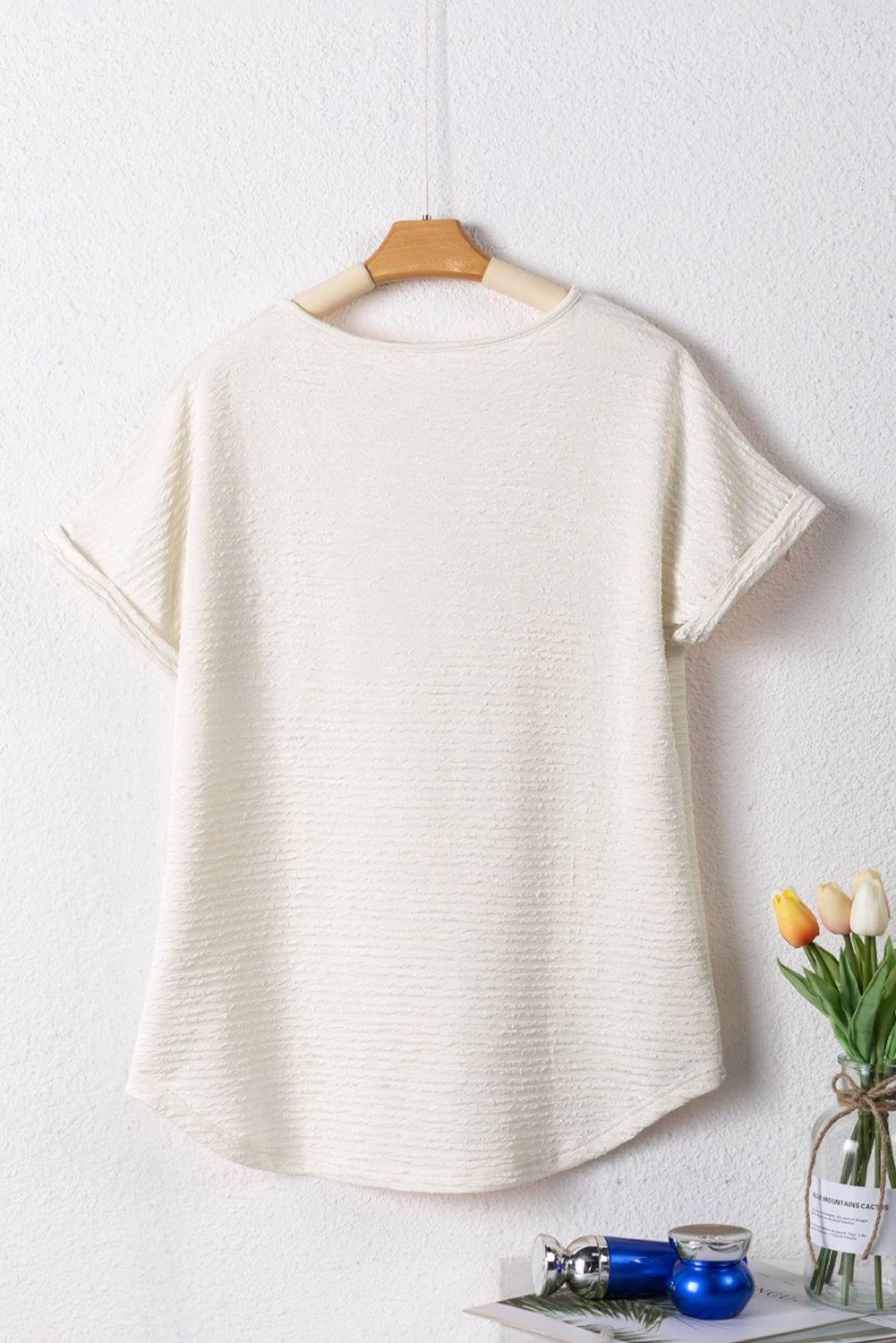 Textured Wide Sleeve V Neck Shirt