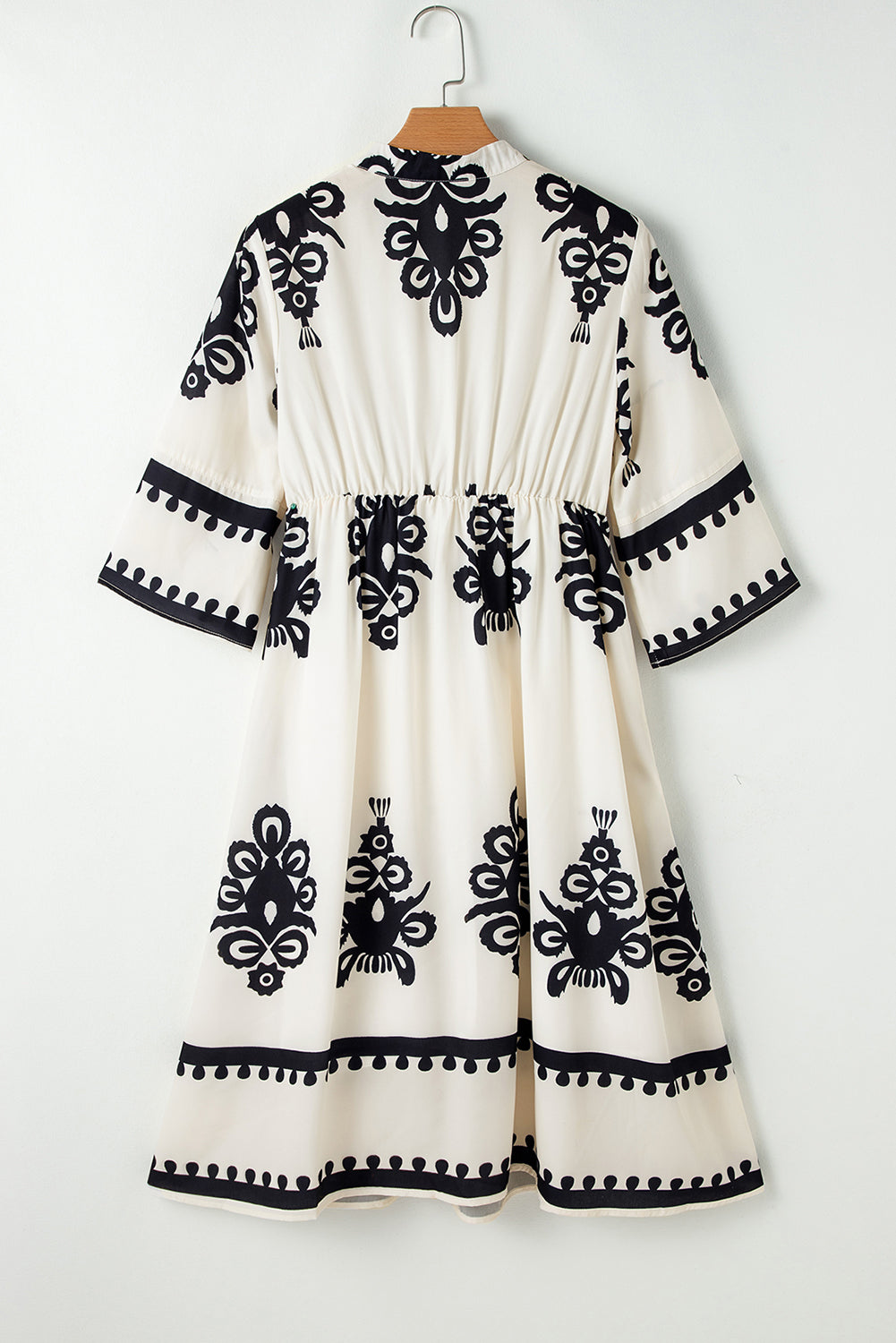 Western Geometric Print 3/4 Sleeve Loose Midi Dress