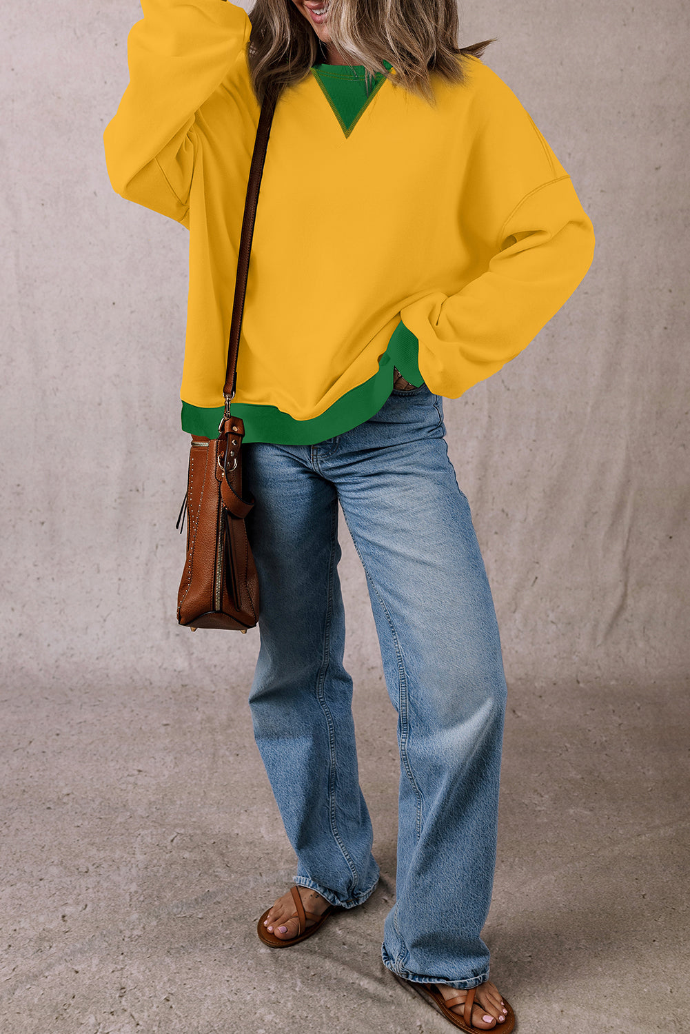 Oversized Sweatshirt Color Block Patch Drop Shoulder