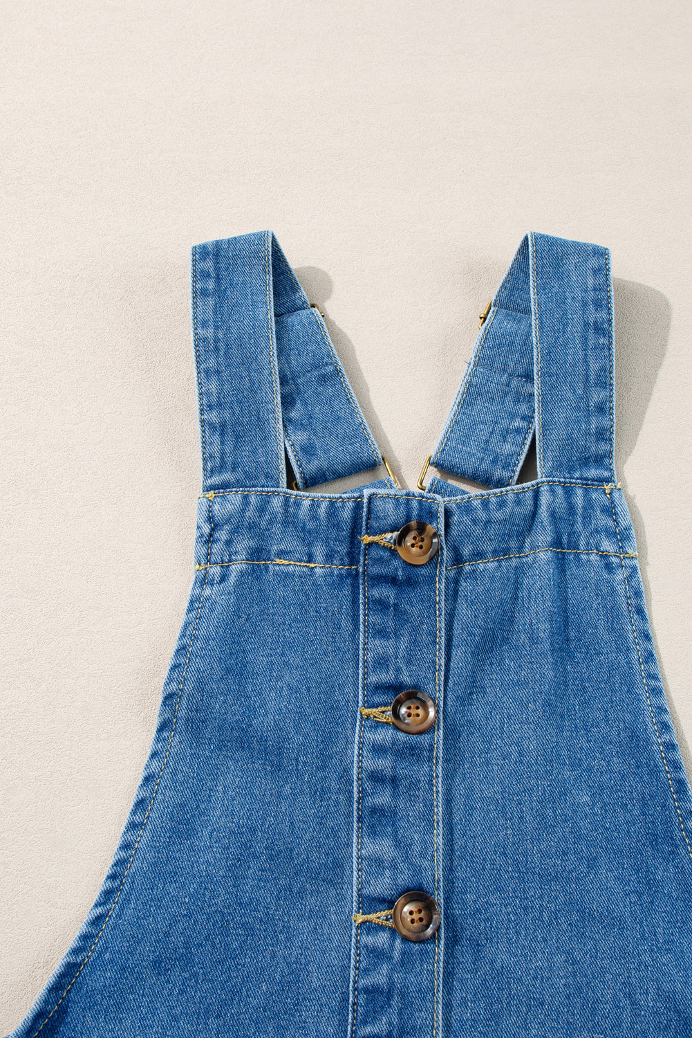 Wide Strap Button Front Pocketed Denim Mini Dress