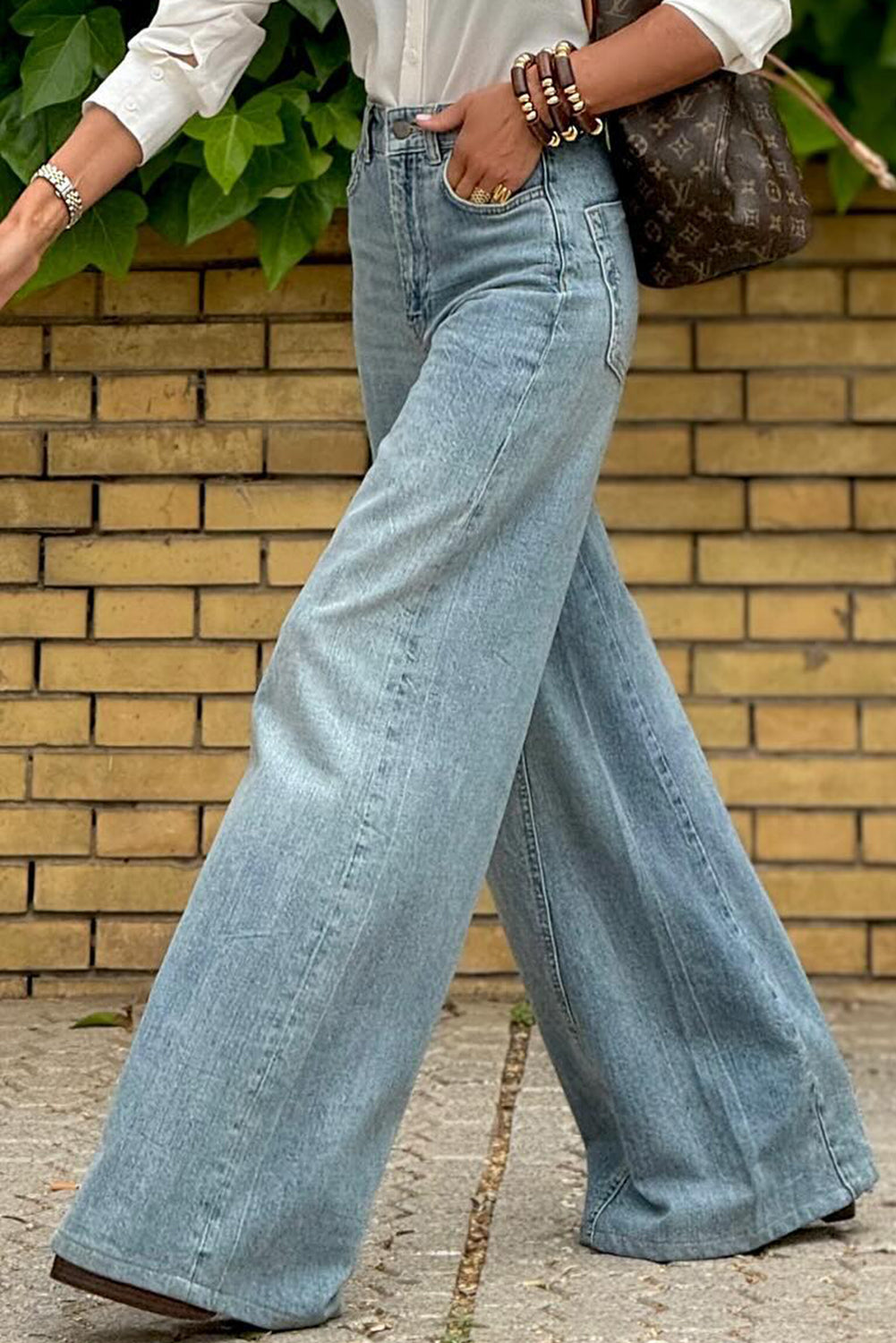 Acid Wash Extra Wide Leg High Waist Jeans