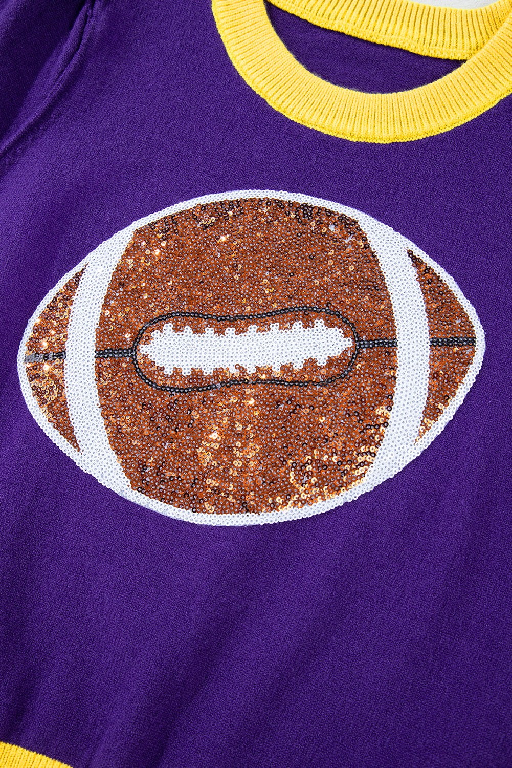 Purple Sequin Football Puff Short Sleeve Sweater