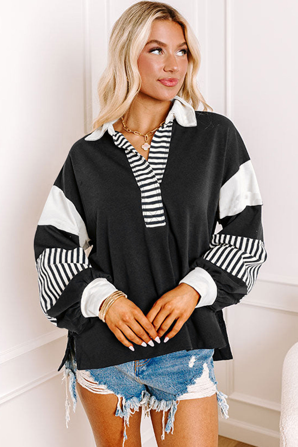 Striped Color Block Patchwork Sweatshirt