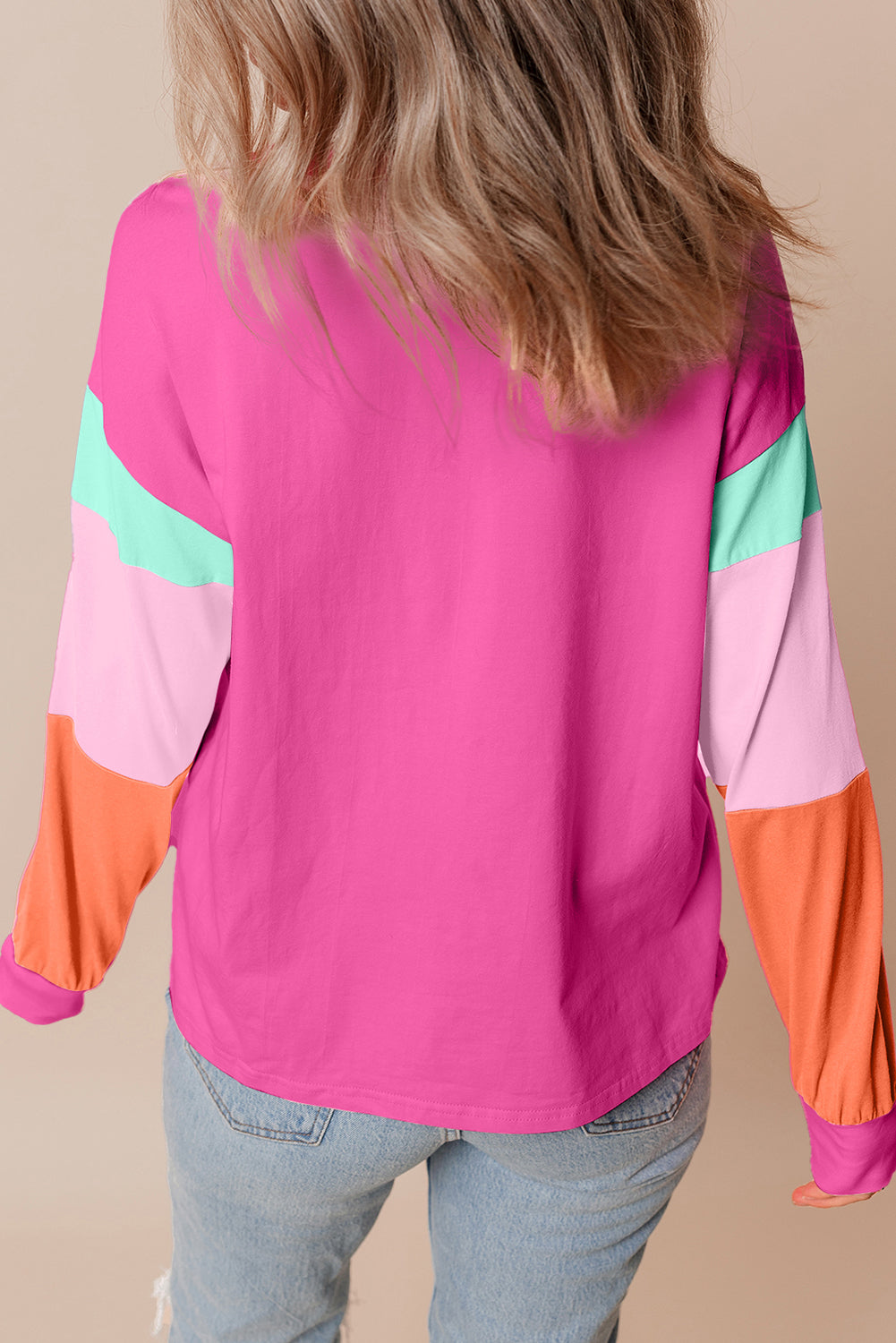 Color Block Patchwork Long Sleeve Loose Top