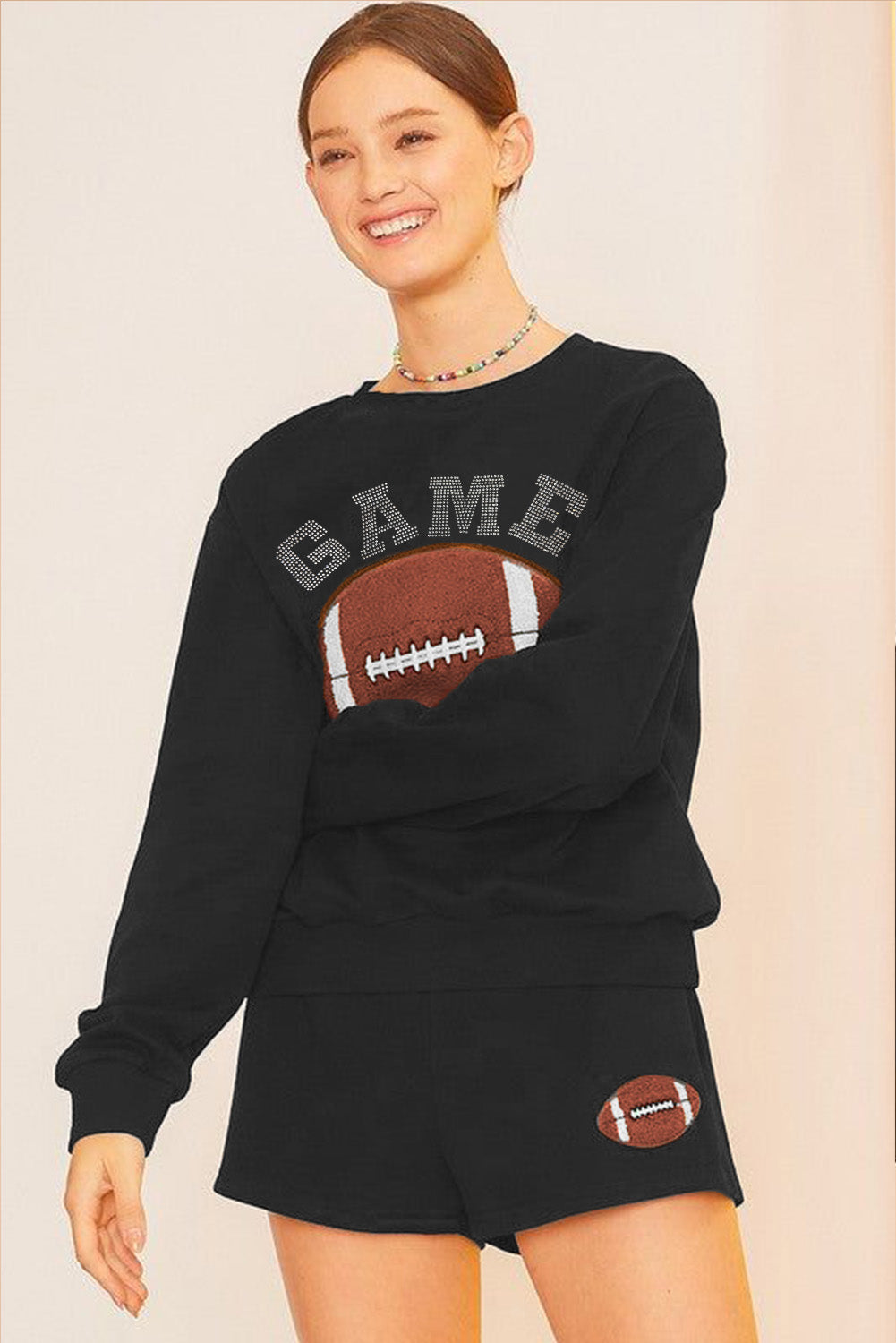 Black GAME DAY Football Graphic Pullover and Shorts Casual Outfit