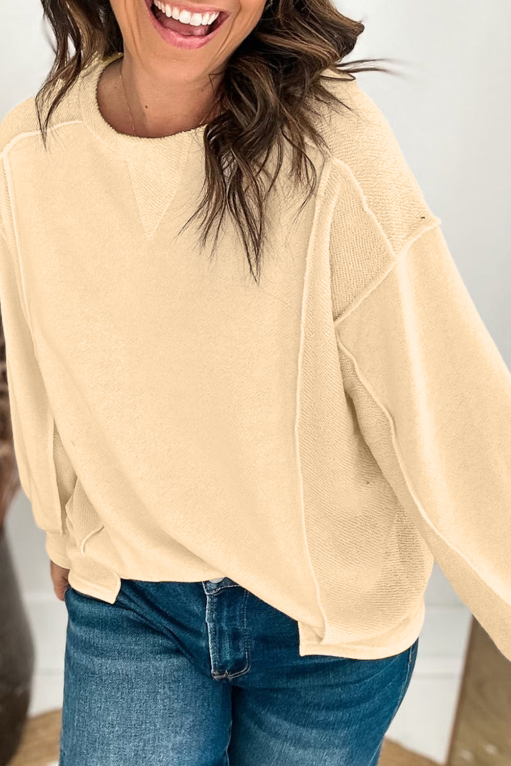 Splicing Round Neck Pullover Sweatshirt