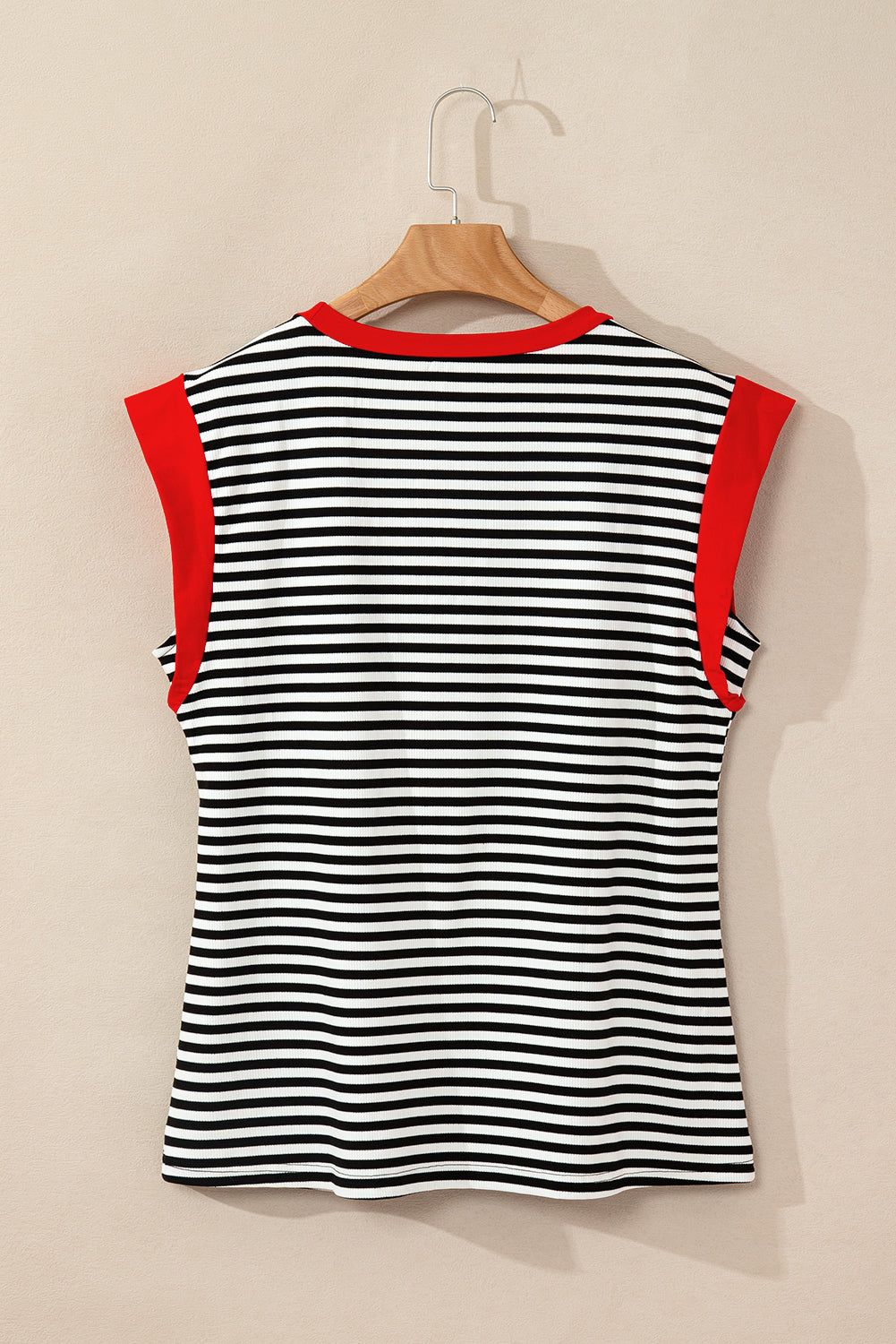 Black Stripe Colorblock Edge Round Neck Top