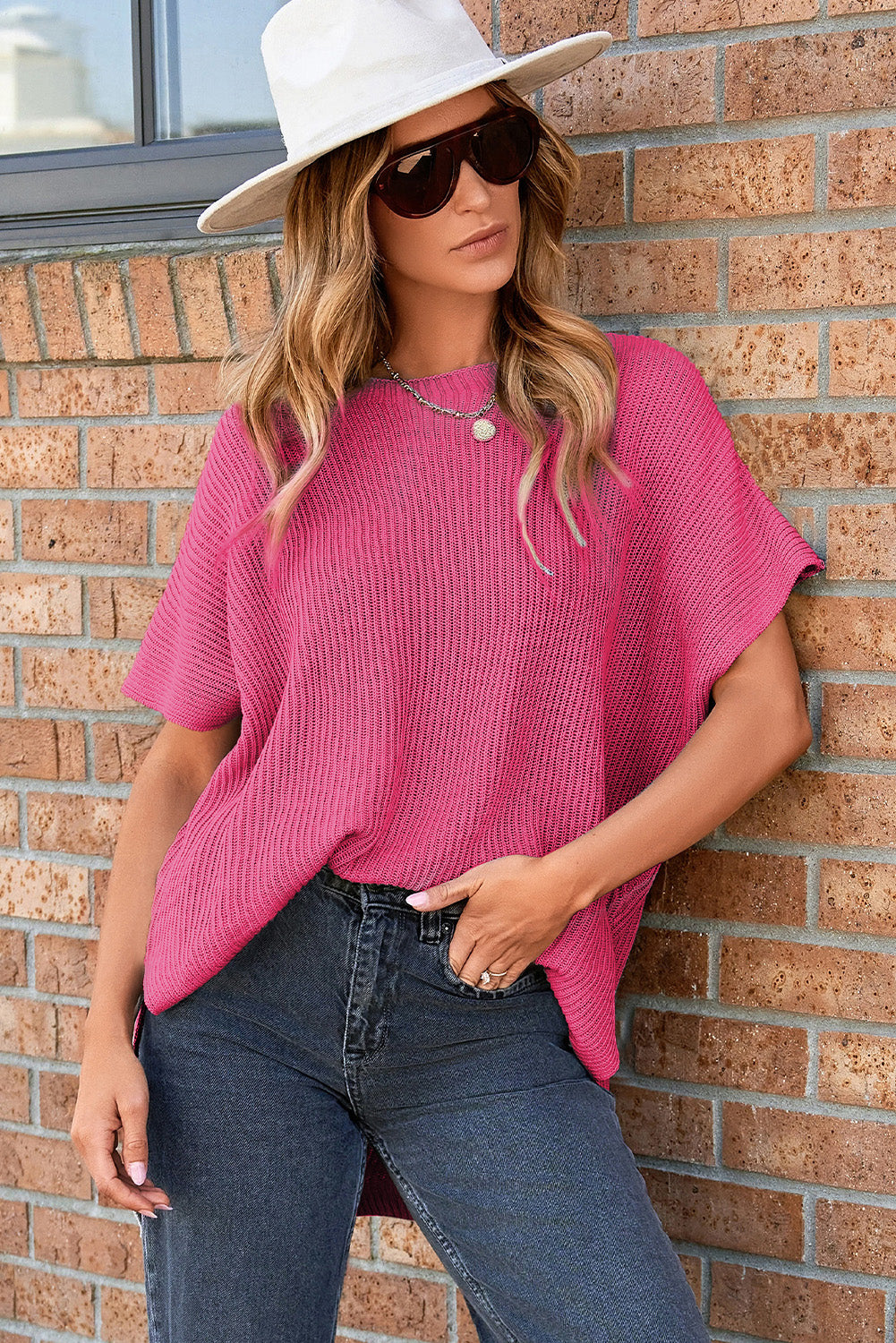 Short Sleeve Side Slit Oversized Sweater