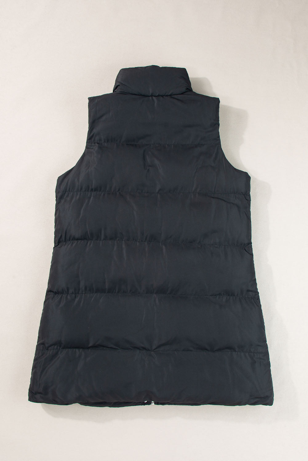 Windproof Longline Full Zipper Puffer Vest with Pockets