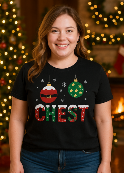 black tee with the word chest