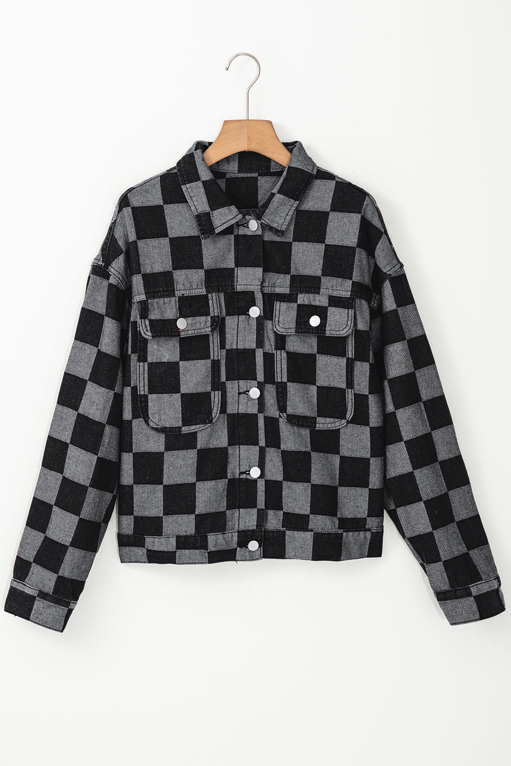 Checkered Patchwork Button up Denim Jacket