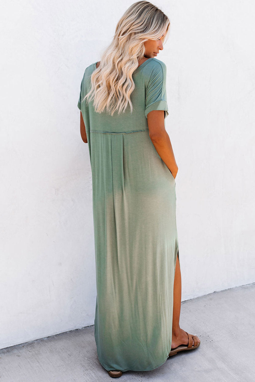 V Neck Maxi Dress with  Hidden Pockets