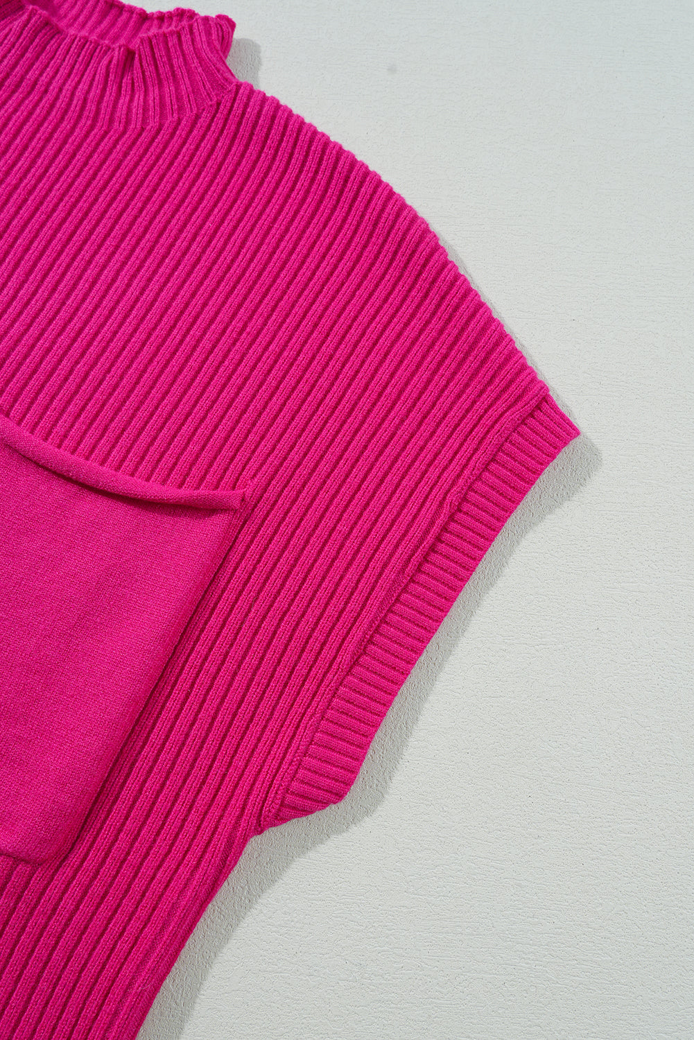 Rose Red Ribbed Knit Short Sleeve Sweater