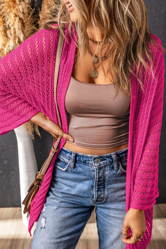 Hollow-out Knit Kimono Lightweight Cardigan in Rose