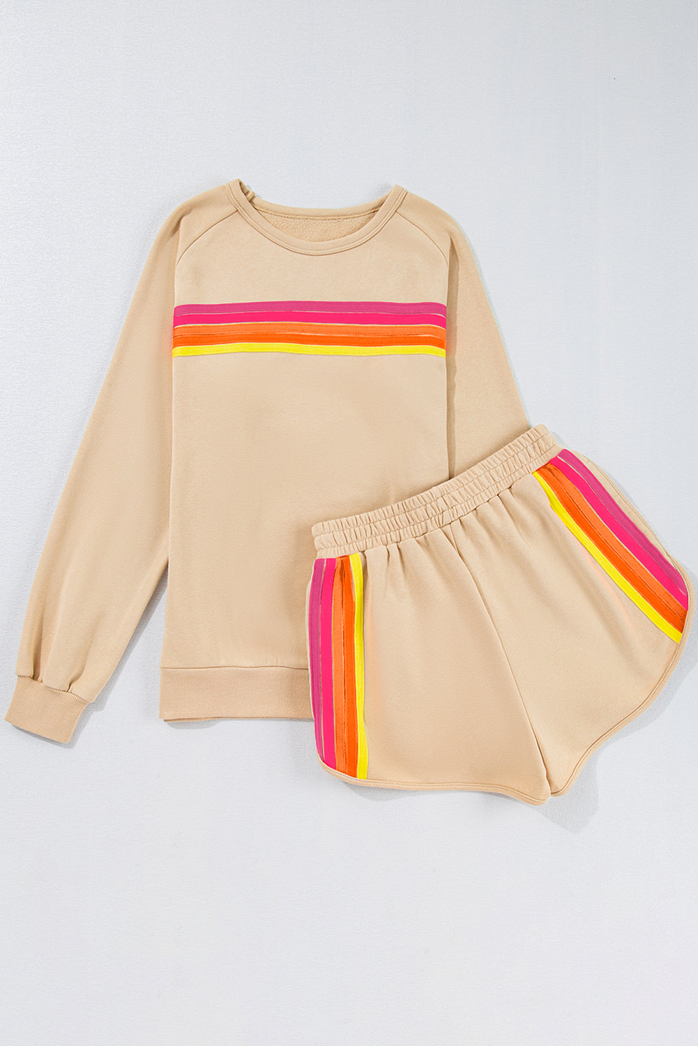 Striped Pullover and Shorts Two Piece Casual Set