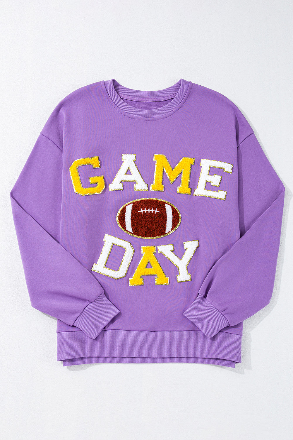 Purple GAME DAY Chenille Embroidered Pullover Sweatshirt