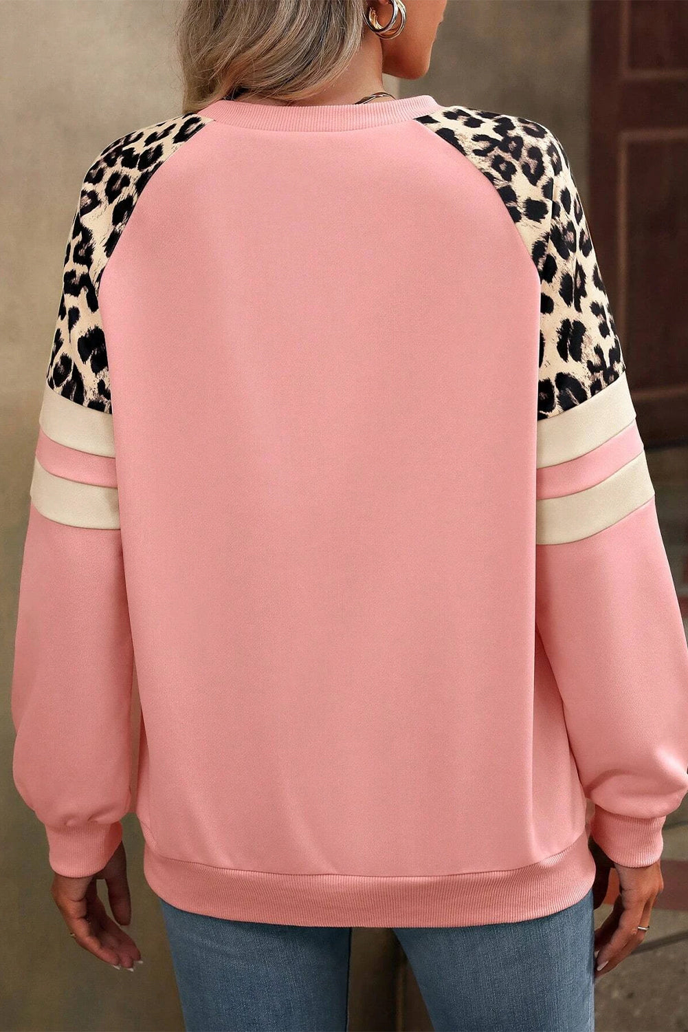 Leopard Print Raglan Sleeve Sweatshirt