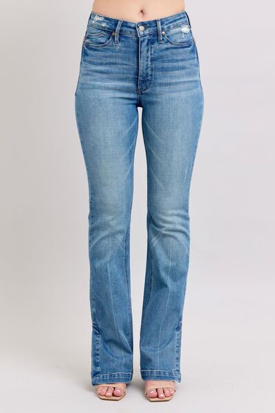 Judy Blue Tummy Control Vintage Wash Side Slit Slim Boot Jeans