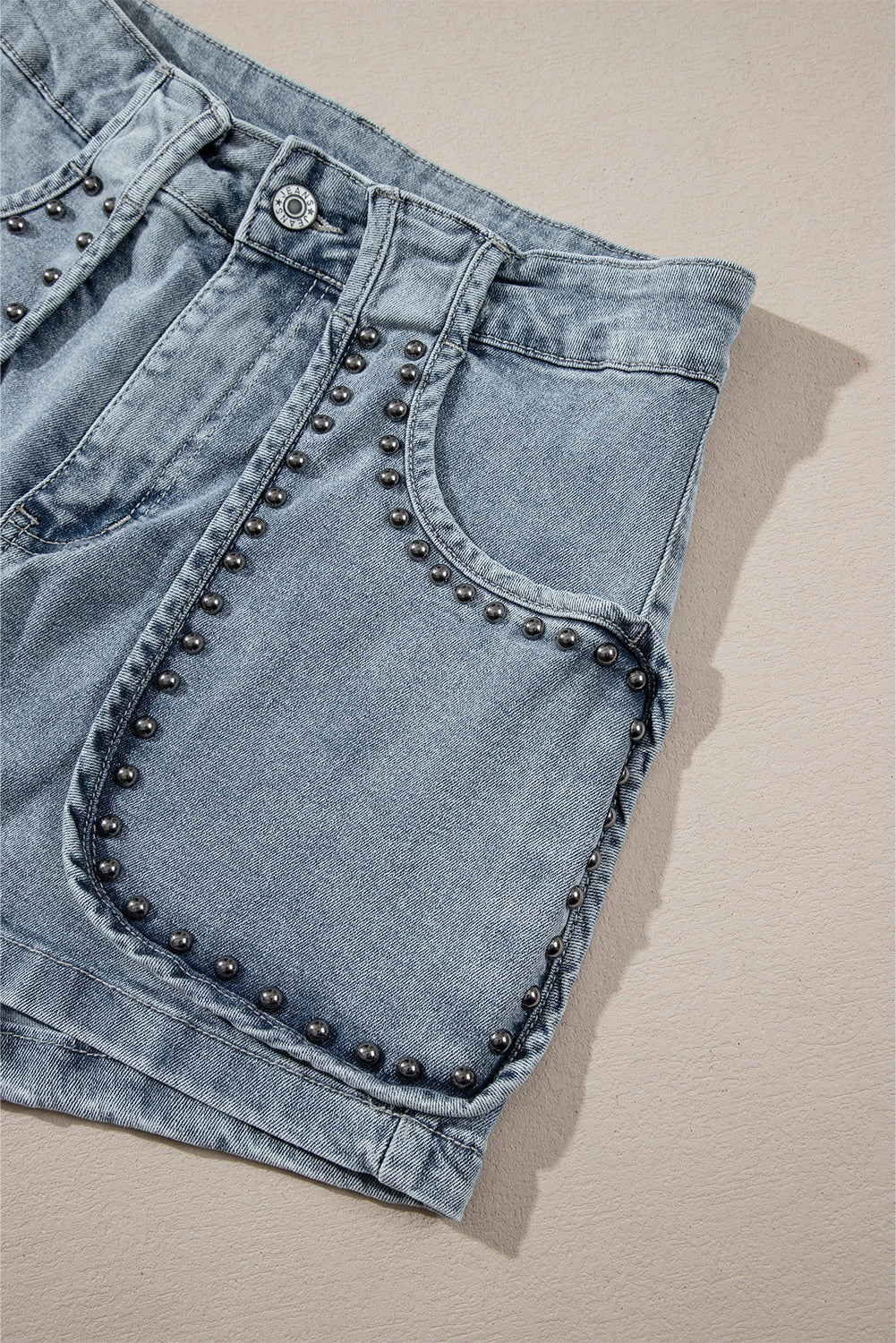 Studded Acid Wash Jean Shorts