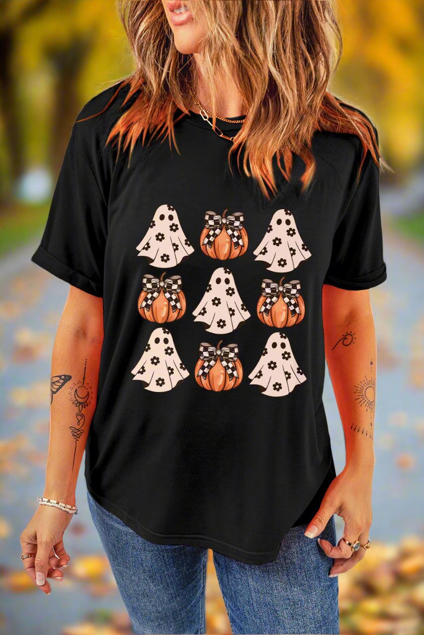 Black Halloween Ghost Pumpkin T Shirt