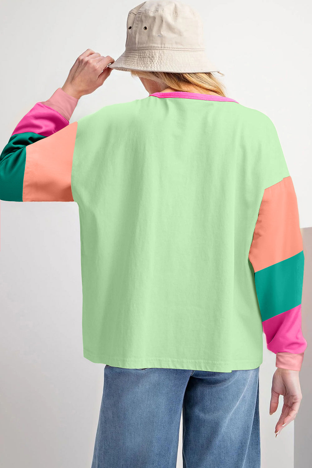 Color Block Patchwork Long Sleeve Loose Top