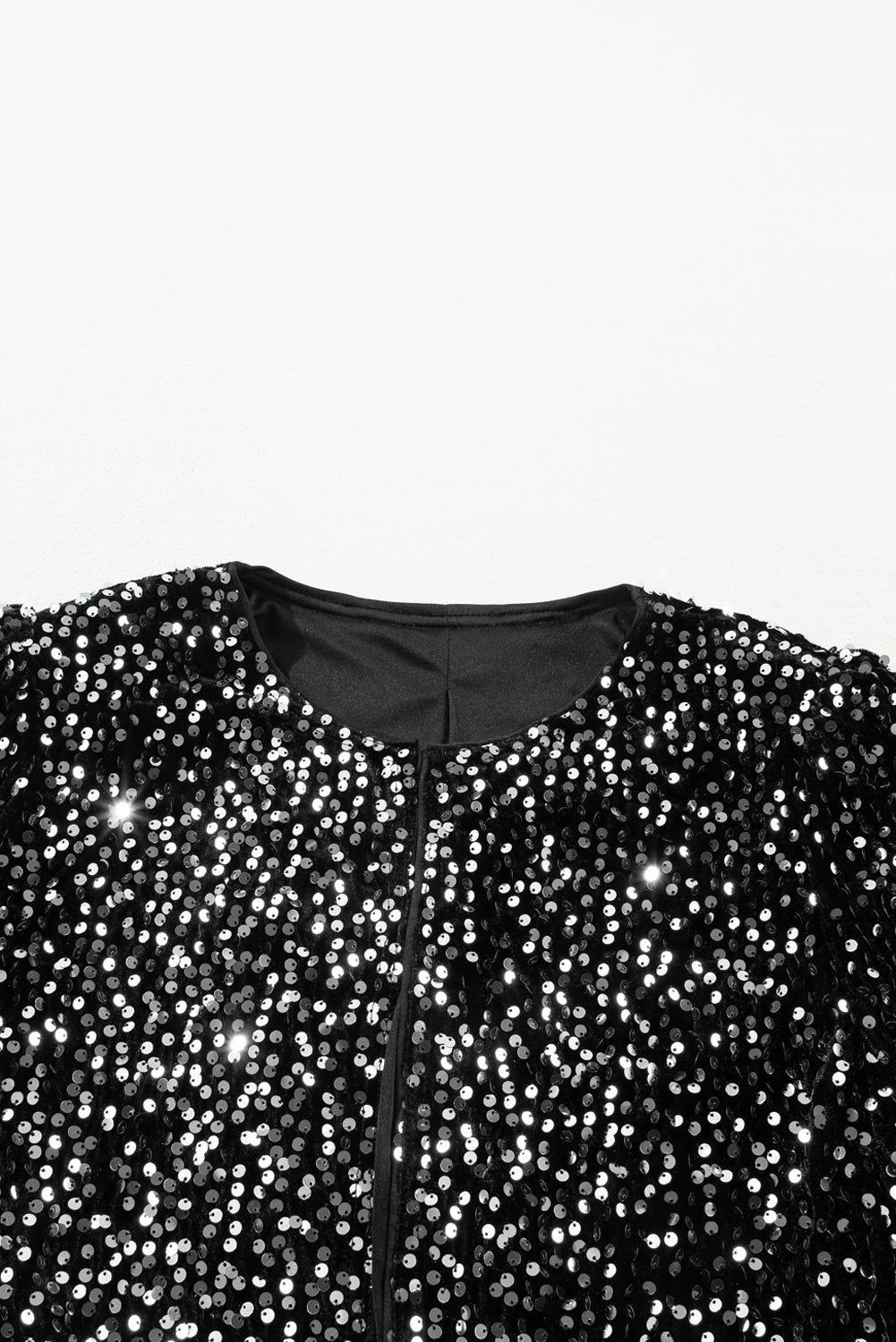 Black Sequined Open Front Cropped Jacket