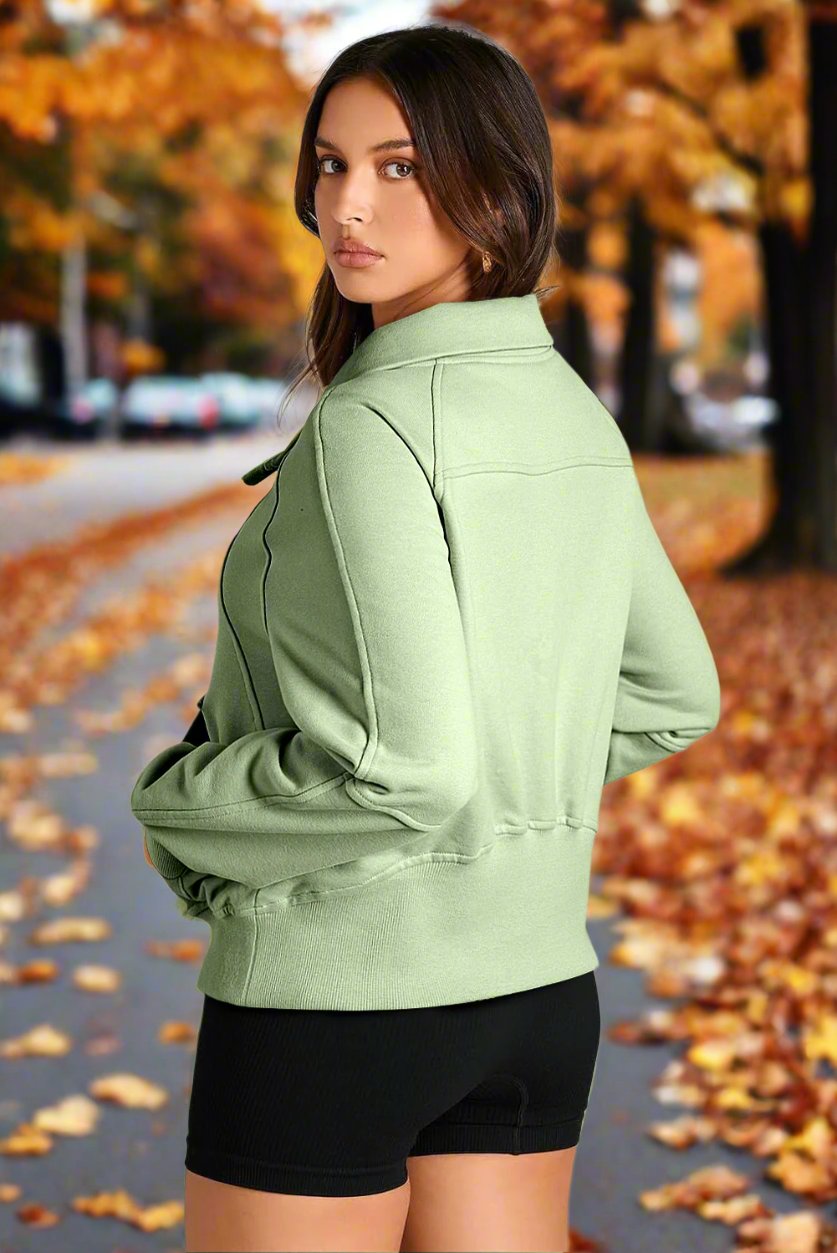 Quarter Zip Stand Neck Kangaroo Pocket Sweatshirt