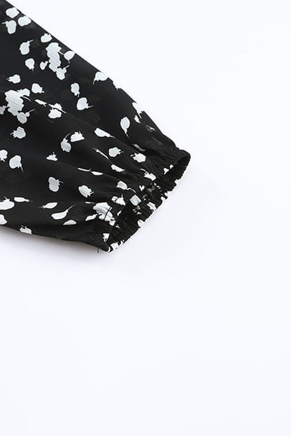 V-Neck Printed Crinkled Long Sleeve Blouse