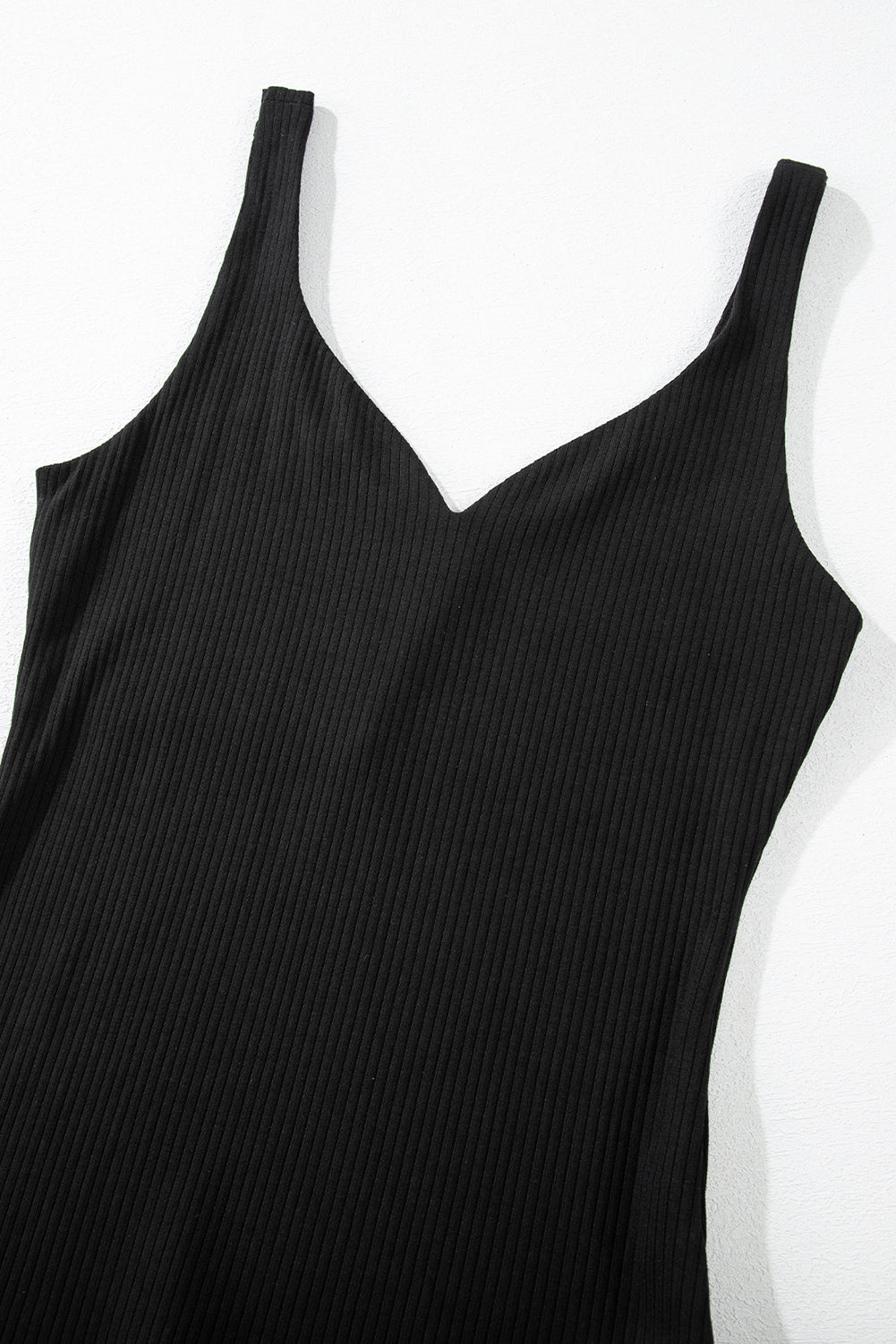 Black Sexy V Neck Ribbed Knit Tank