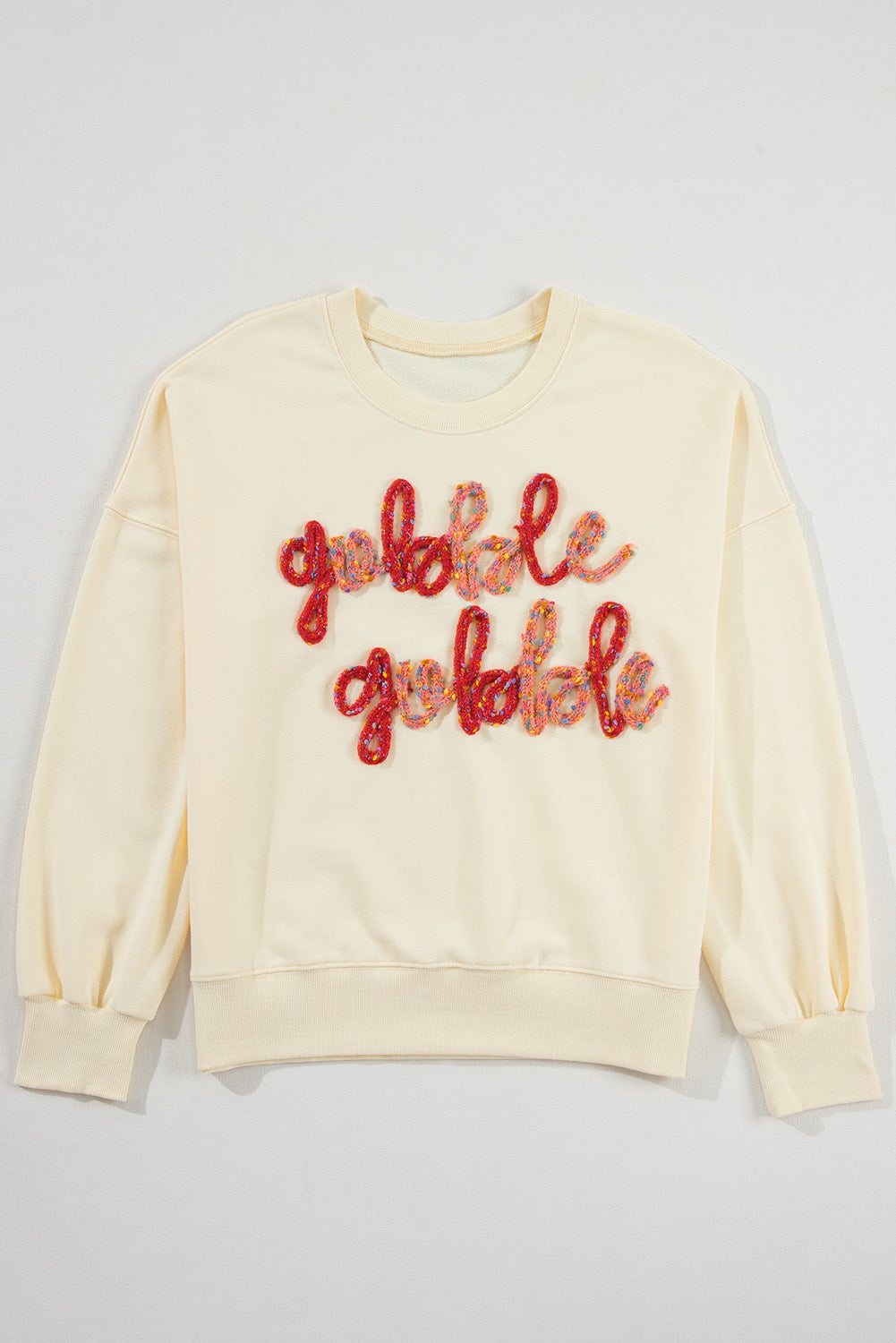 Apricot Thanksgiving Gobble Gobble Embroidered Sweatshirt