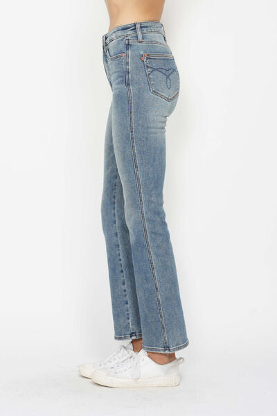 Judy Blue Tummy Control Back Embroidered Pocketed Bootcut Jeans