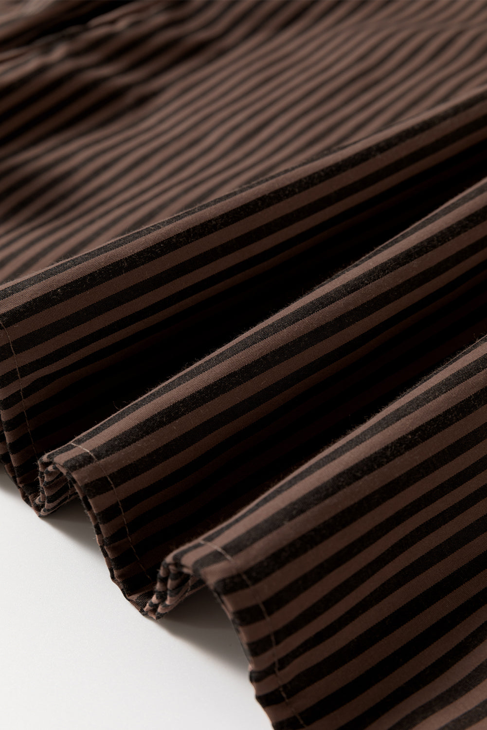 Brown Stripe V Neck Roll Up Sleeve Classic Shirt